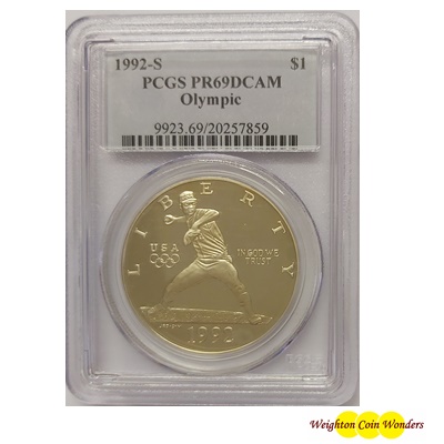 1992-S USA Silver Proof $1 - Olympic Baseball PCGS PR69DCAM - Click Image to Close